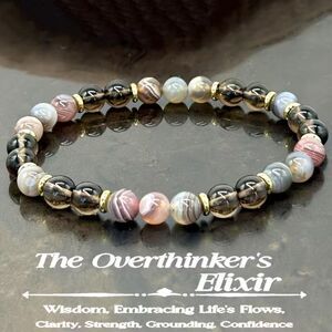 Round Smoky Quartz Beaded Gemstone Bracelet Botswana Agate Stretch Crystal Boho